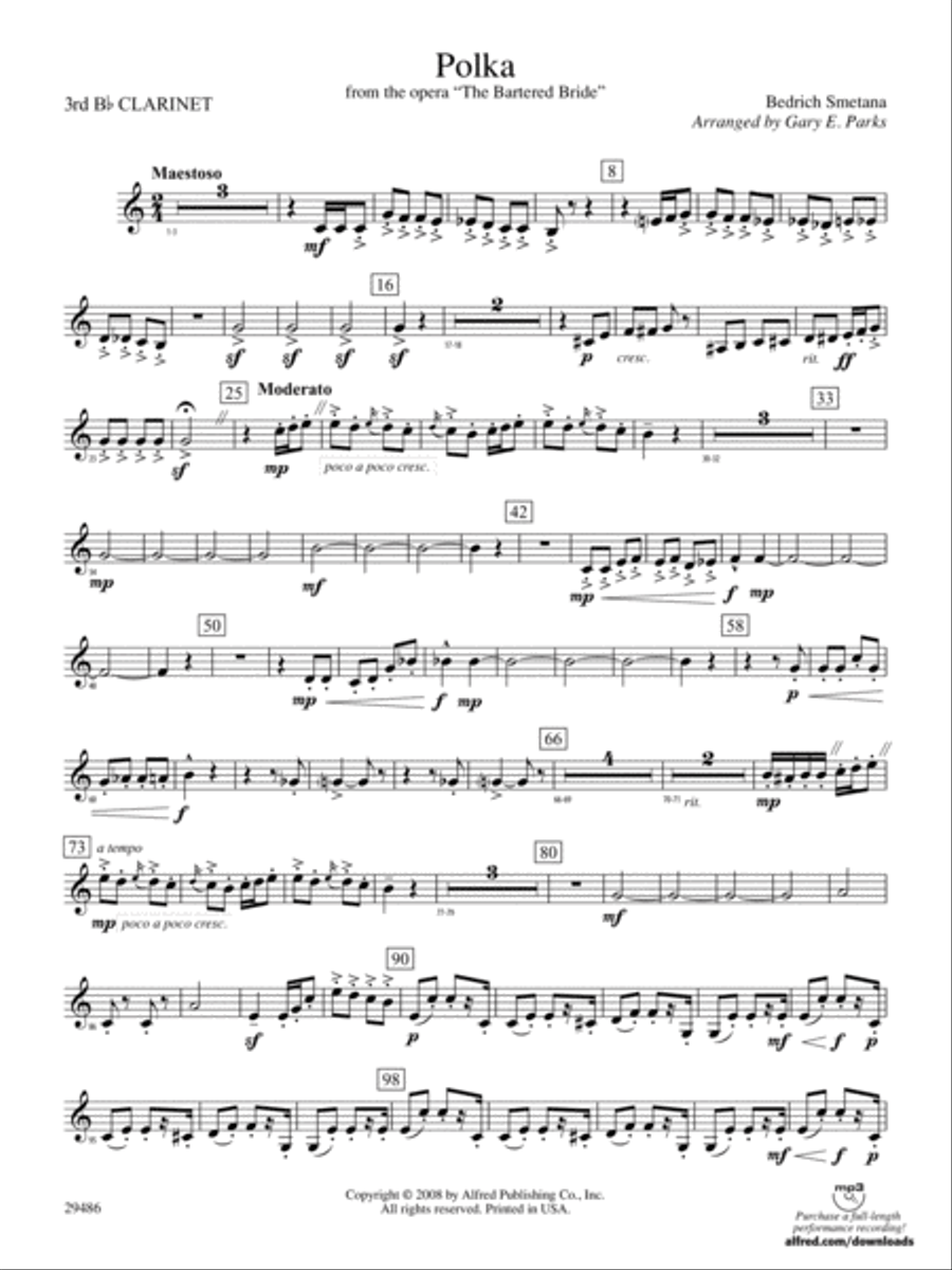 Polka from The Bartered Bride: 3rd B-flat Clarinet Concert Band scores gallery preview page 1