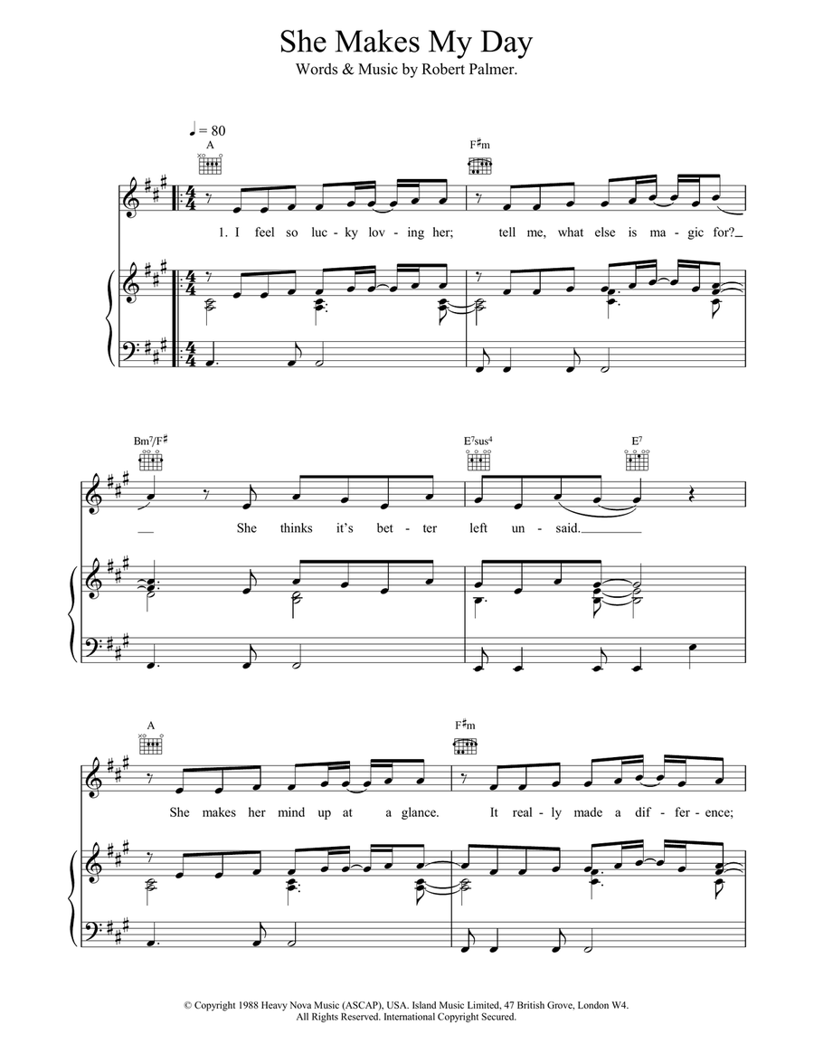 She Makes My Day Piano, Vocal, Guitar scores gallery preview page 1