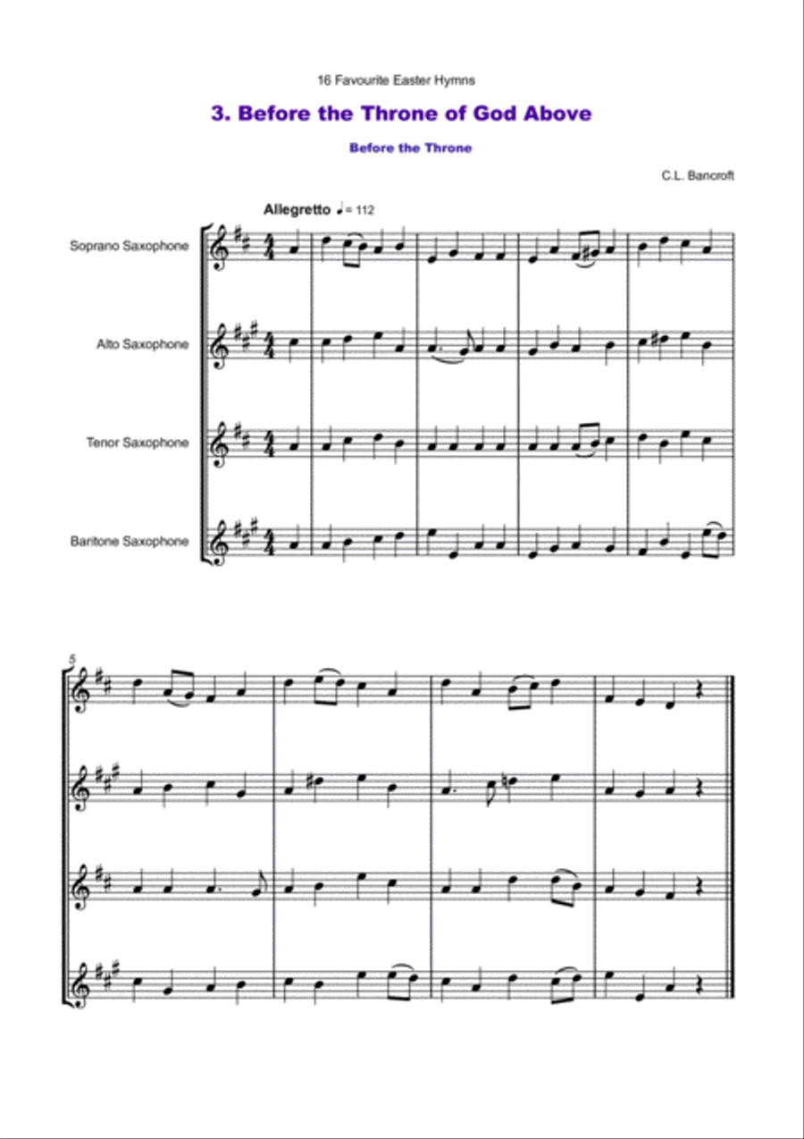 16 Favourite Easter Hymns for Saxophone Quartet SATB, Soprano, Alto, Tenor and Baritone Saxophones Saxophone Quartet scores gallery preview page 6