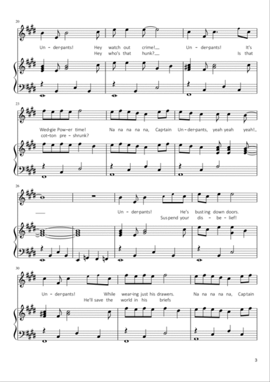 Captain Underpants Theme Voice scores gallery preview page 3