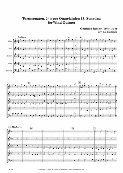 Turmsonaten. 24 neue Quatrizinien 15. Sonatina for Wind Quintet image number null