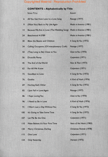Carpenters Anthology by The Carpenters Piano, Vocal, Guitar - Sheet Music