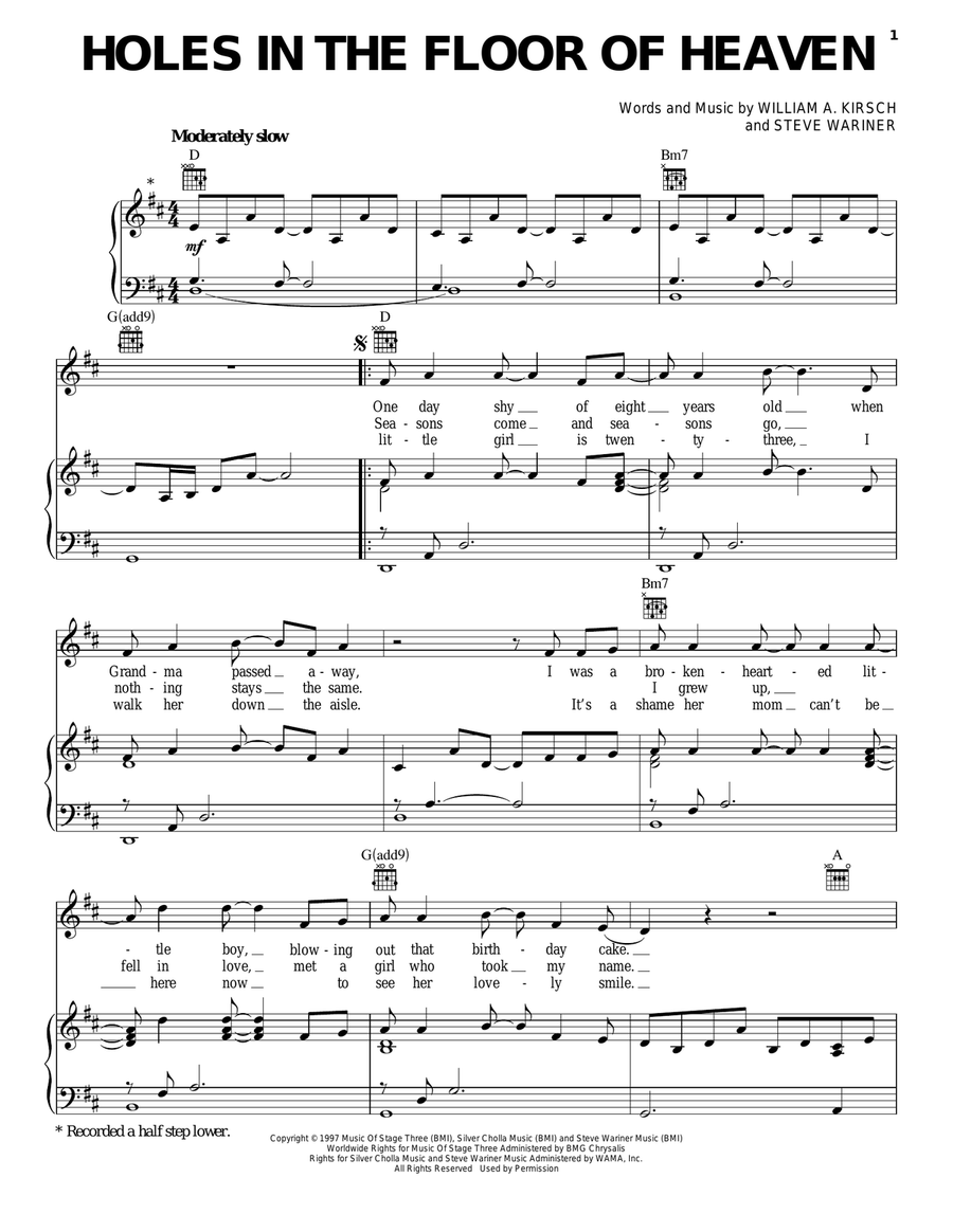 Holes In The Floor Of Heaven Piano, Vocal, Guitar scores gallery preview page 1