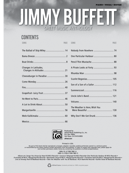 Jimmy Buffett -- Sheet Music Anthology