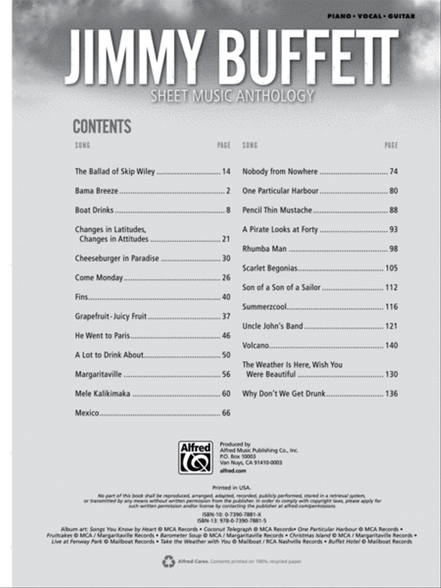 Jimmy Buffett -- Sheet Music Anthology