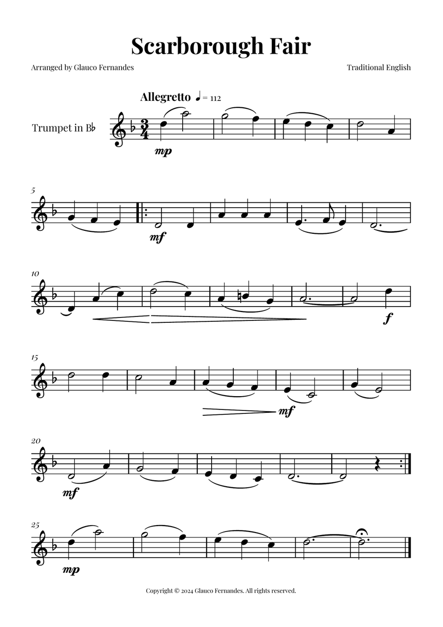 Scarborough Fair B-Flat Trumpet scores gallery preview page 1