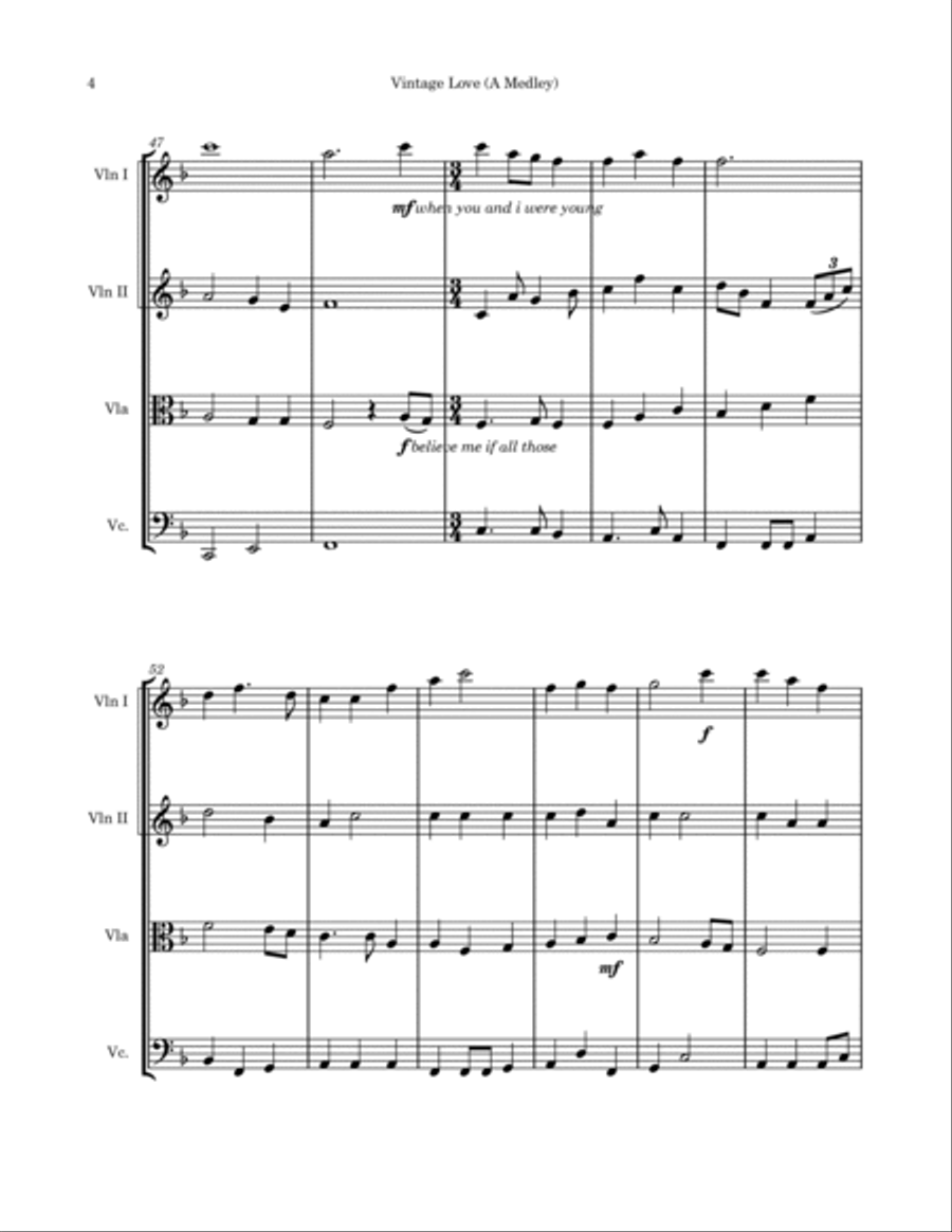 Vintage Love (A Medley) String Quartet scores gallery preview page 4