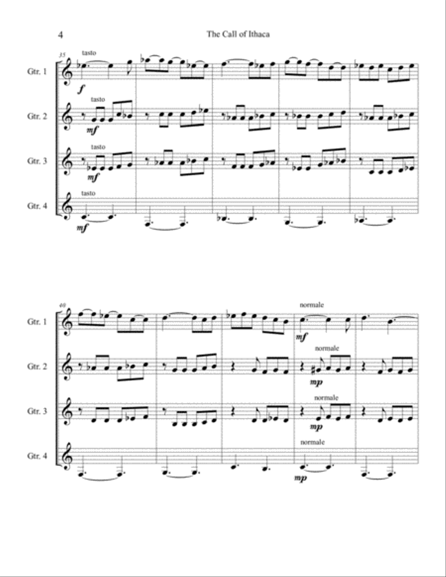 The Call of Ithaca (Guitar Quartet) Guitar Ensemble scores gallery preview page 6