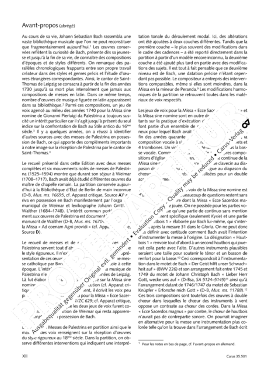 Palestrina: Masses and individual movements