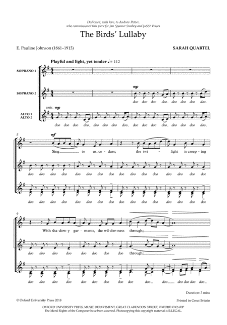 The Birds' Lullaby SSAA scores gallery preview page 1