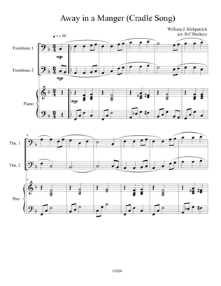 Away in a Manger (Cradle Song) for trombone duet with piano accompaniment