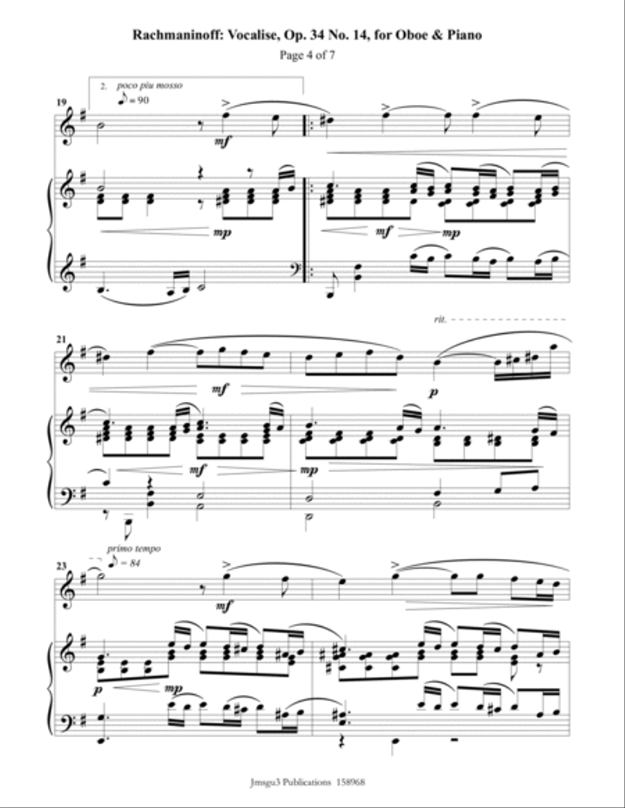 Rachmaninoff: Vocalise for Oboe & Piano Piano scores gallery preview page 4