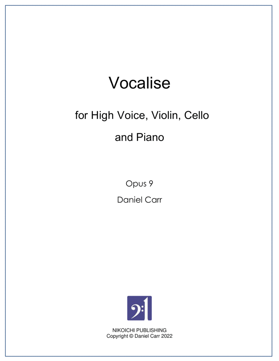 Vocalise for High Voice, Violin, Cello and Piano - Opus 9 Small Ensemble scores gallery preview page 1