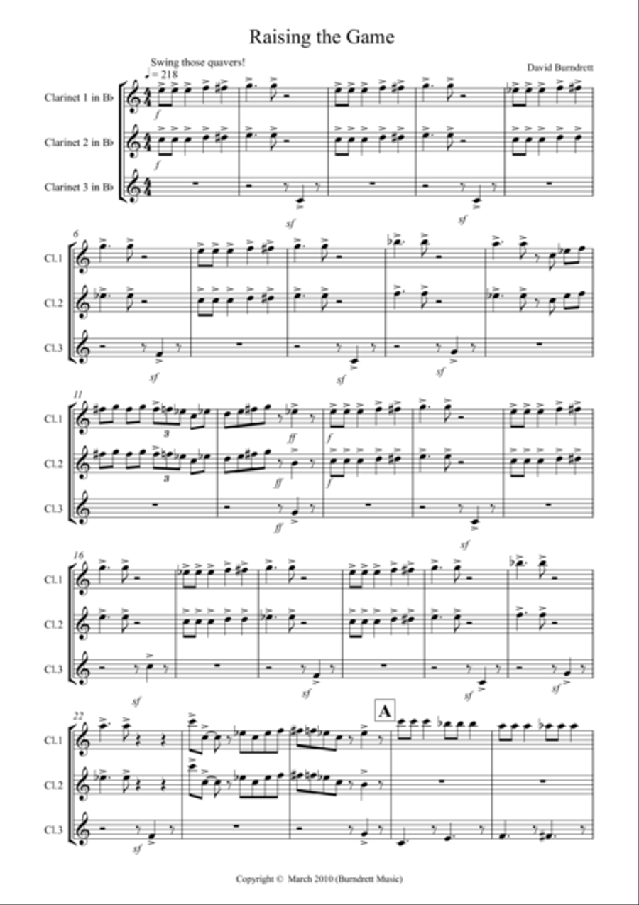 Raising the Game (jazzy style!) for Clarinet Trio Clarinet Trio scores gallery preview page 1