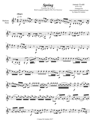 Vivaldi - The Four Seasons: Spring for Solo Baritone Horn