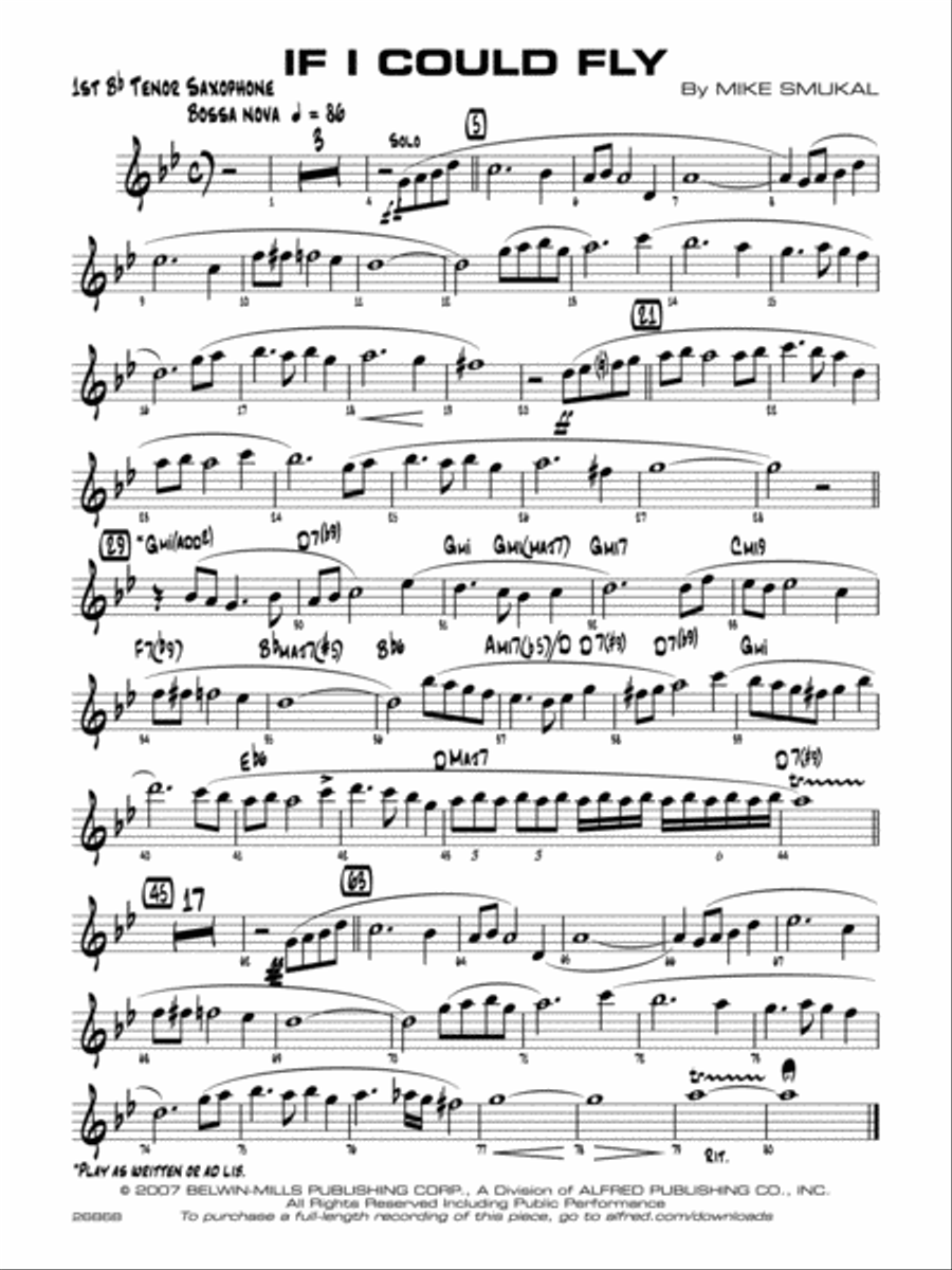 If I Could Fly: B-flat Tenor Saxophone Jazz Ensemble scores gallery preview page 1