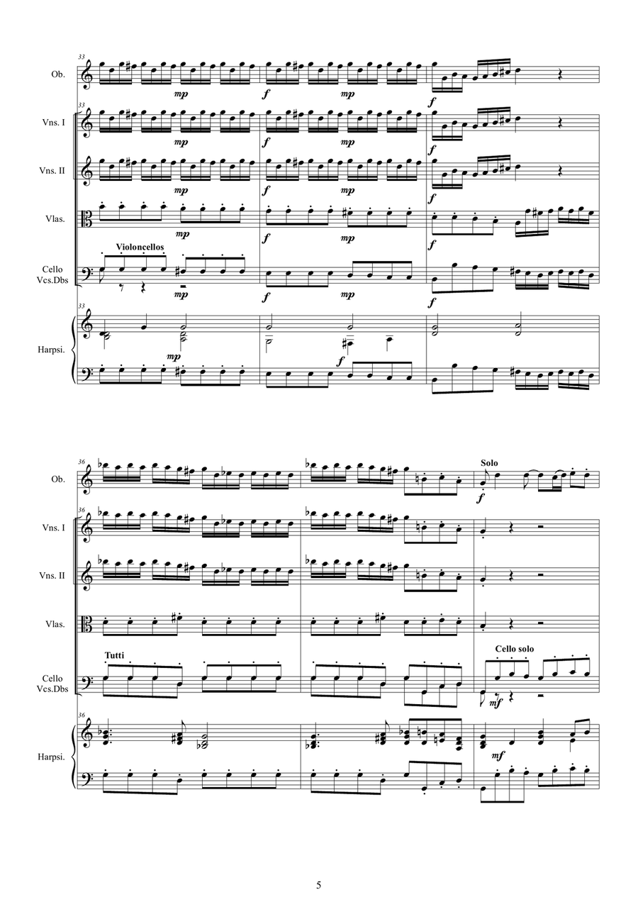 Vivaldi - Oboe Concerto in C major RV 451 for Oboe, Strings and Harpsichord Chamber Orchestra scores gallery preview page 5