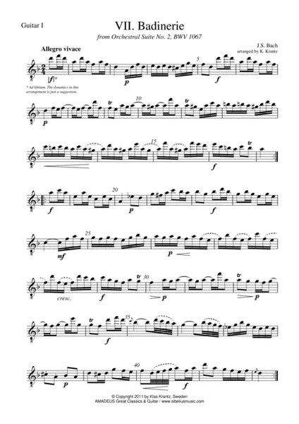 Badinerie Suite 2 BWV 1067 for guitar quartet image number null