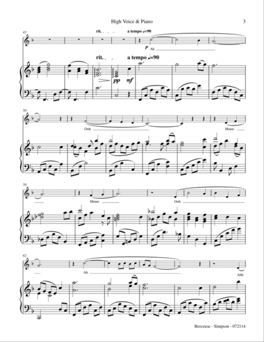 Berceuse for High Voice & Piano High Voice scores gallery preview page 3