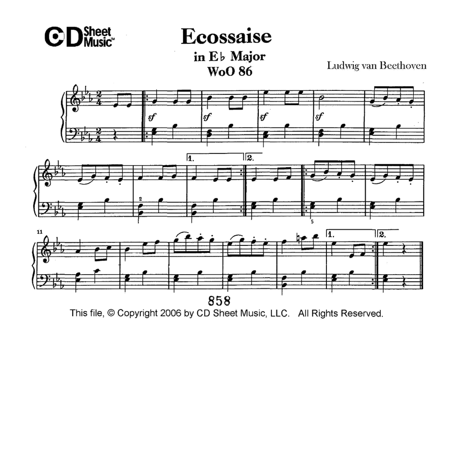 Ecossaise In E-flat Major, Woo 86 Piano Solo scores gallery preview page 1