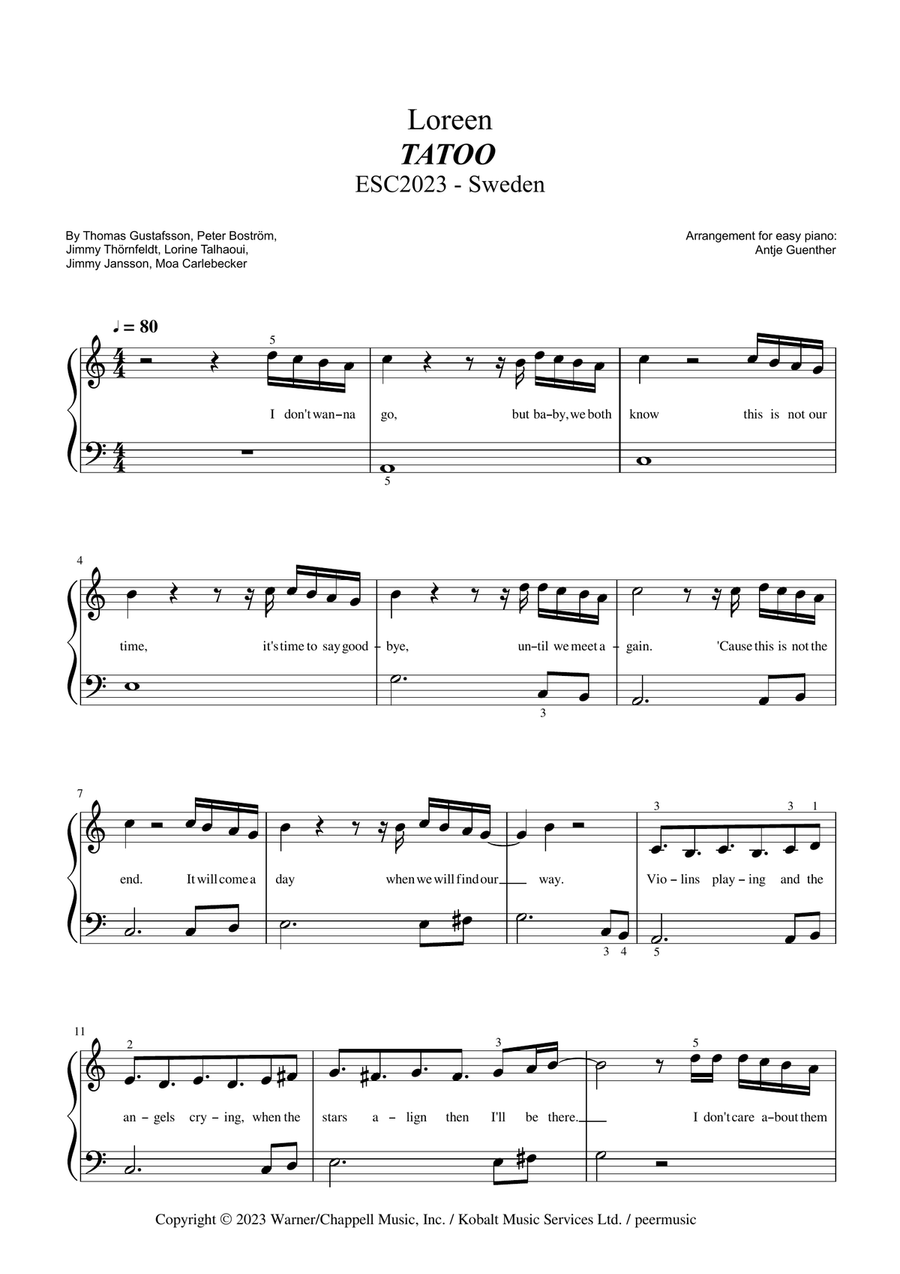 Tattoo Easy Piano scores gallery preview page 1