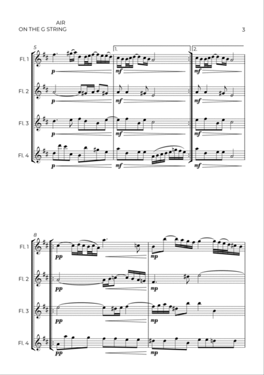 AIR ON THE G STRING -FLUTE QUARTET Flute Quartet scores gallery preview page 3