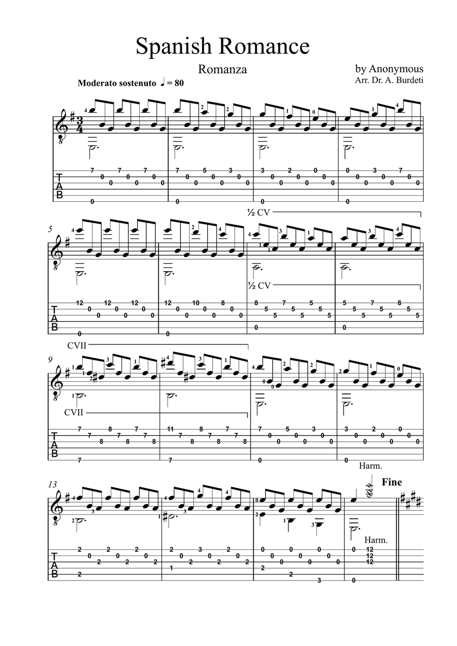 Spanish Romance - Romanza (Solo Guitar) Classical Guitar scores gallery preview page 2