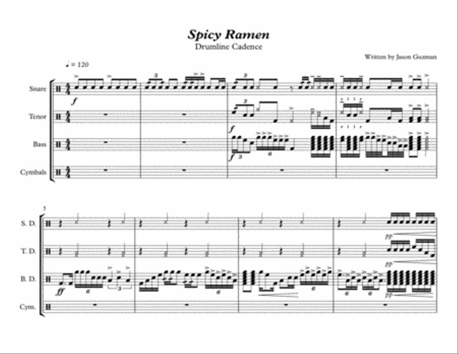 Spicy Ramen - Drumline Cadence Percussion Ensemble scores gallery preview page 1
