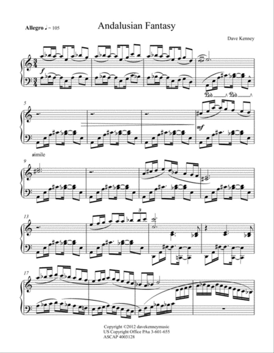 Andalusian Fantasy (solo piano) Piano Solo scores gallery preview page 1