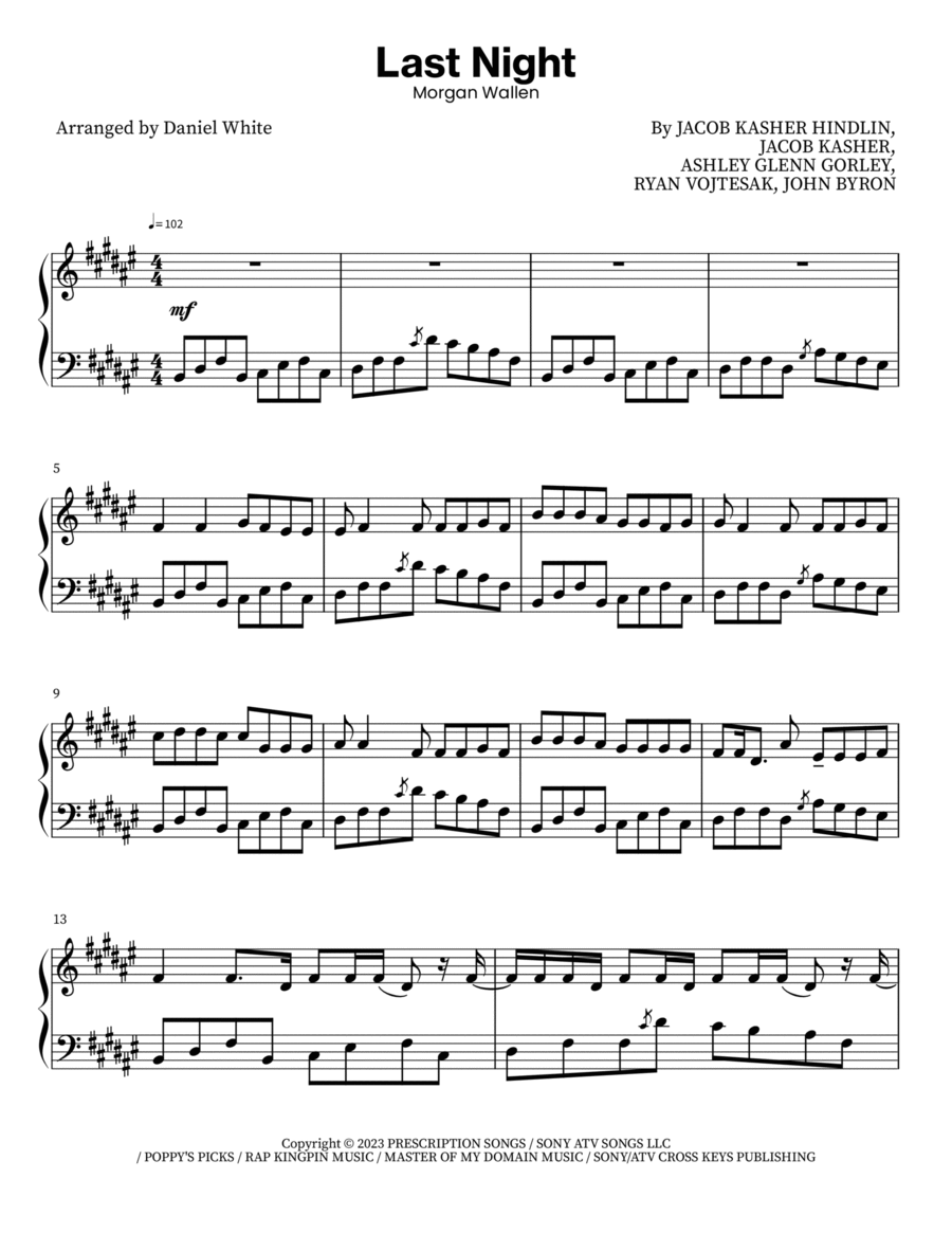 Last Night Piano Solo scores gallery preview page 1