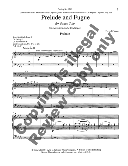 Prelude and Fugue: In Memoriam Nadia Boulanger by David Conte Organ - Sheet Music