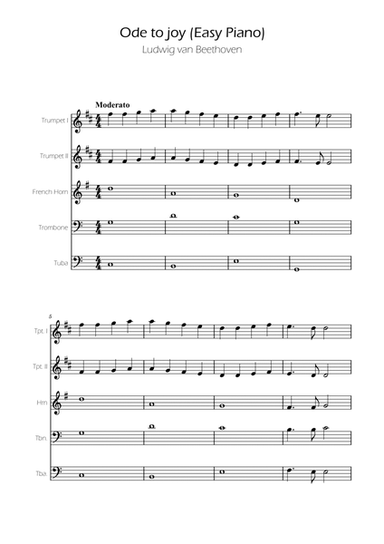 Ode To Joy - Easy Brass Quintet w/ piano accompaniment image number null
