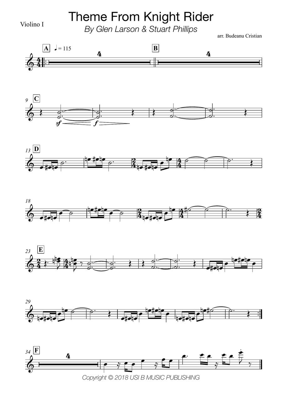Knight Rider Theme String Quartet scores gallery preview page 6