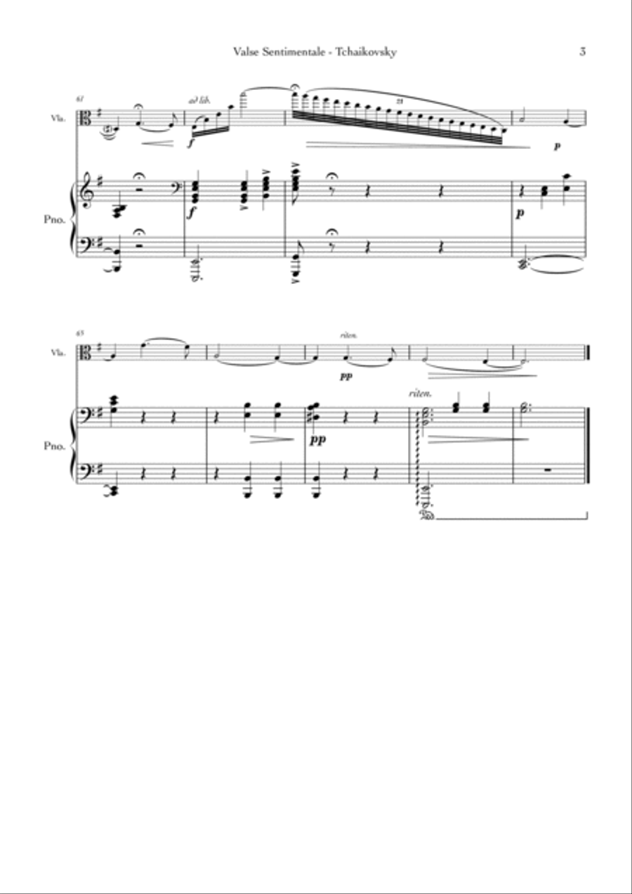 Valse Sentimentale Op.51, No. 6 (For Viola and Piano) Piano scores gallery preview page 3
