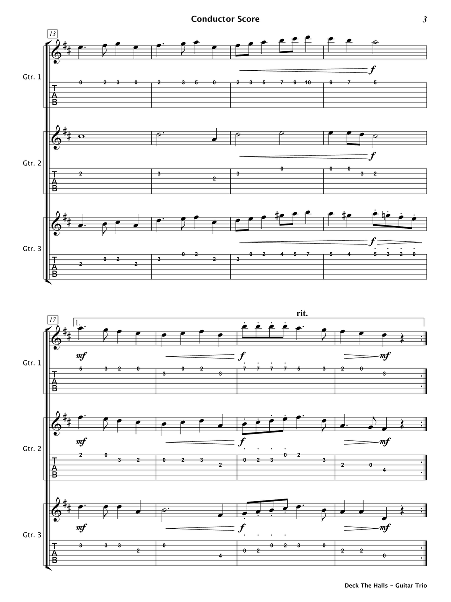 Deck the Halls (Guitar Trio) Guitar Ensemble scores gallery preview page 4