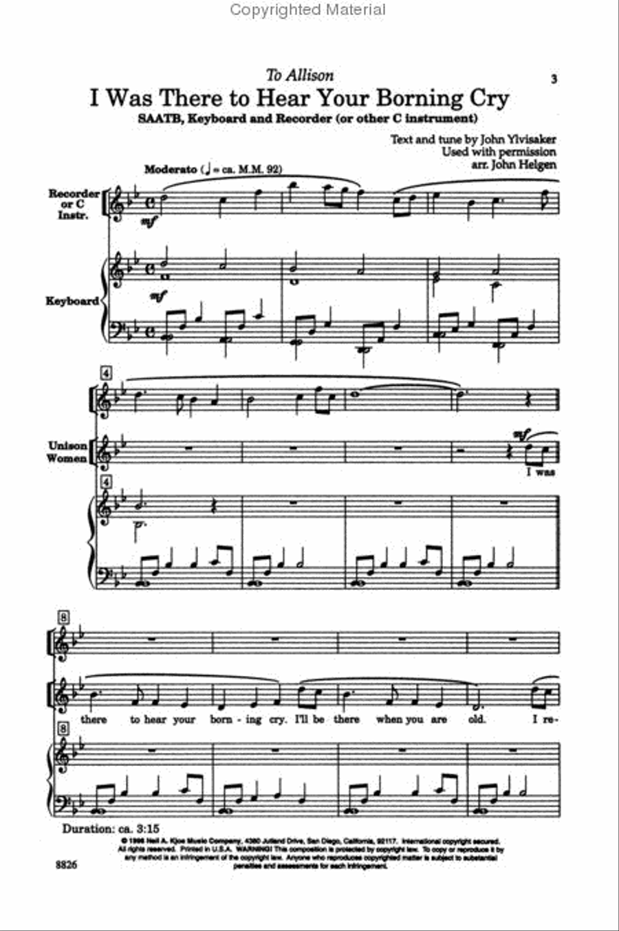 I Was There to Hear Your Borning Cry 4-Part scores gallery preview page 2