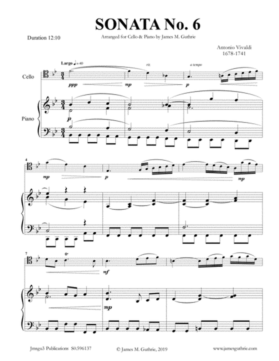 Vivaldi: Sonata No. 6 for Cello & Piano image number null