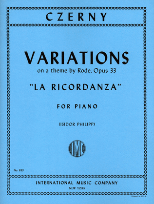 Book cover for Variations La Ricordanza, Opus 33