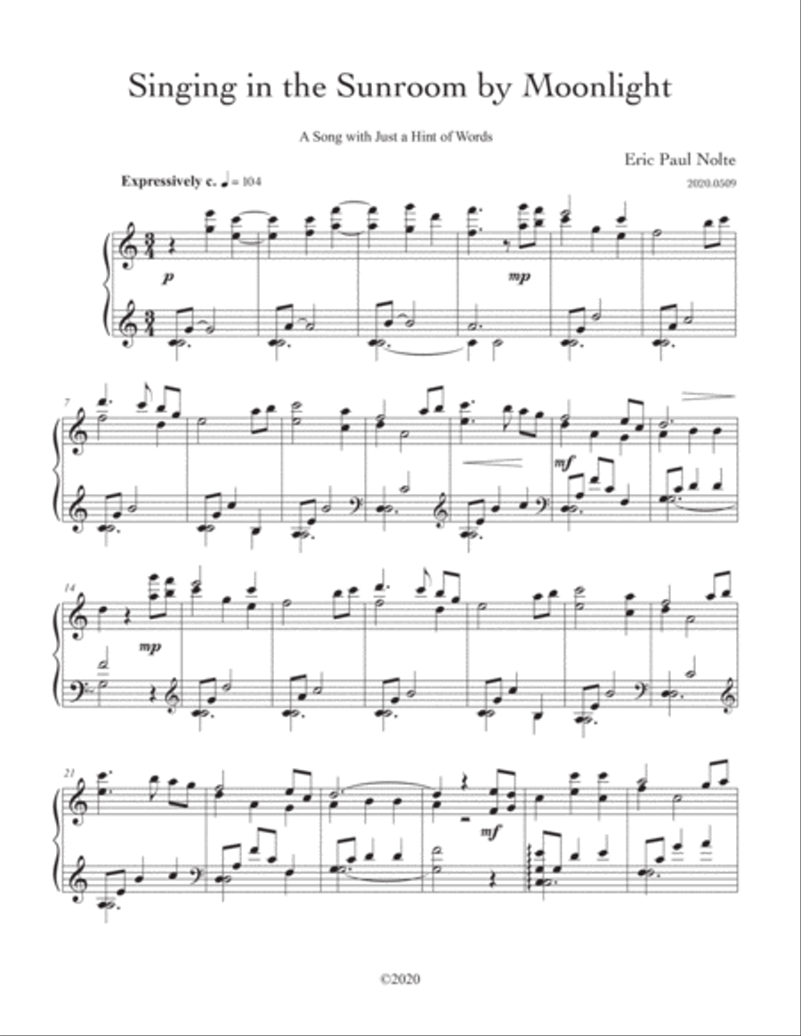 Singing in the Sunroom by Moonlight Piano Solo scores gallery preview page 2