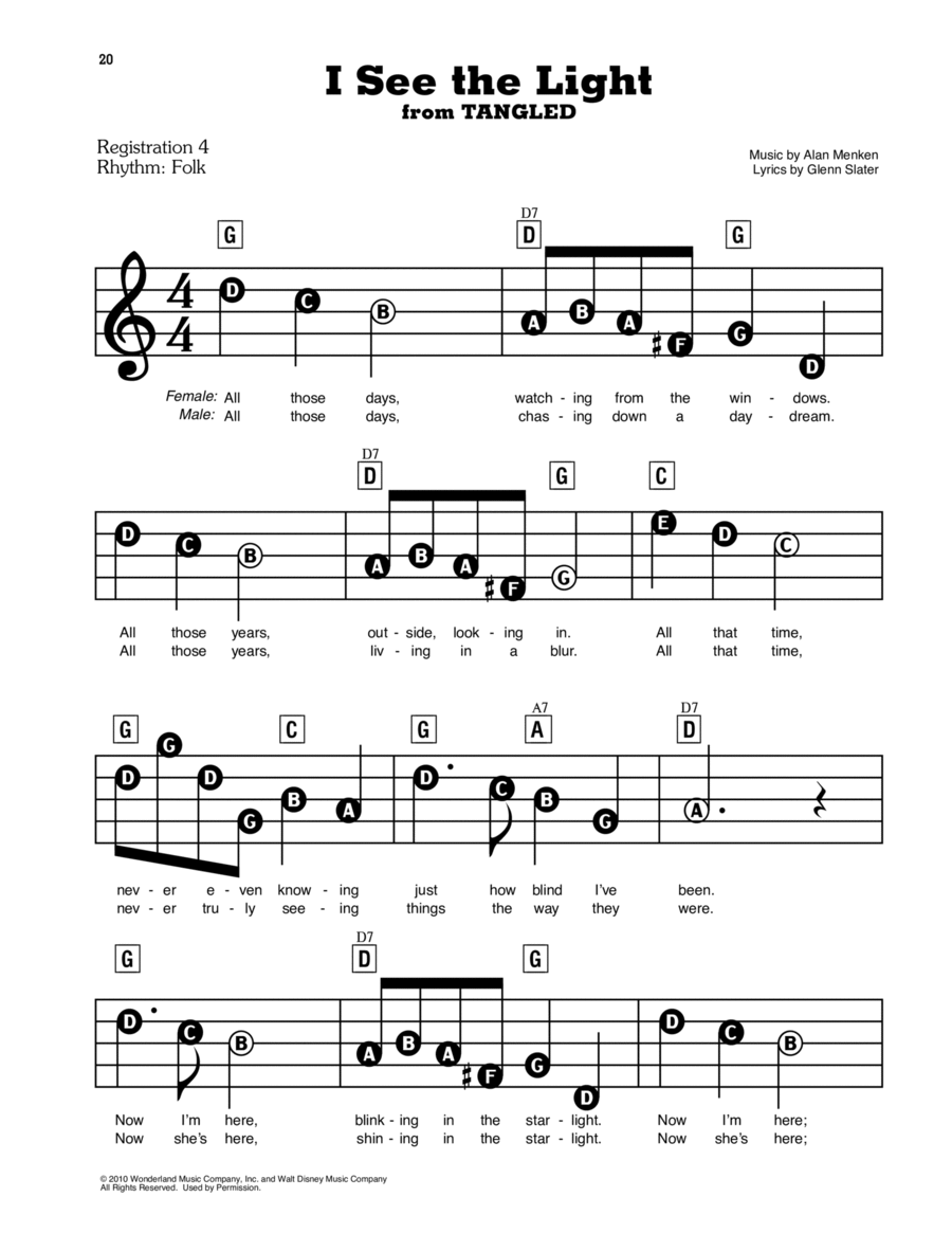 I See The Light (from Tangled) Electronic Keyboard scores gallery preview page 1
