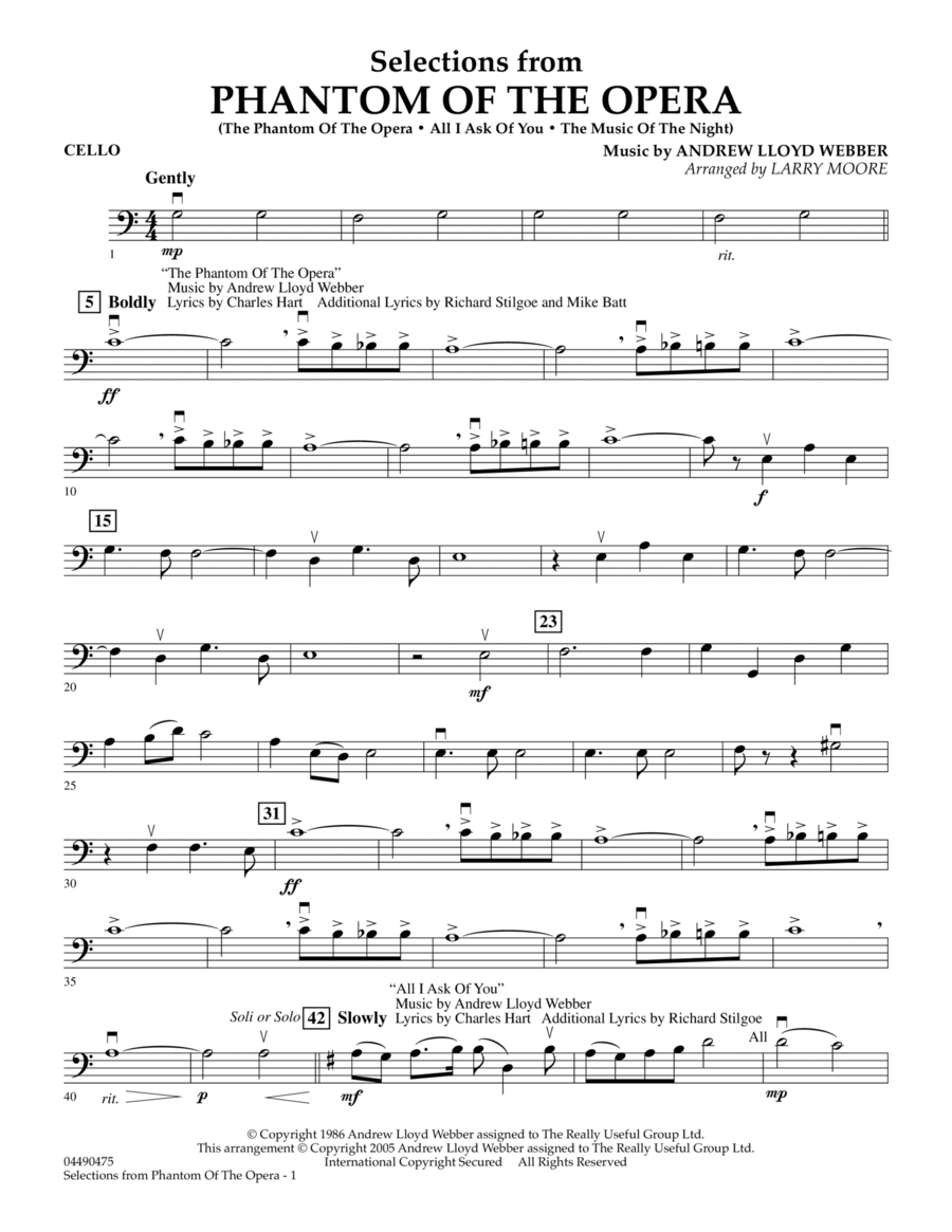 Selections from Phantom Of The Opera - Cello Orchestra scores gallery preview page 1