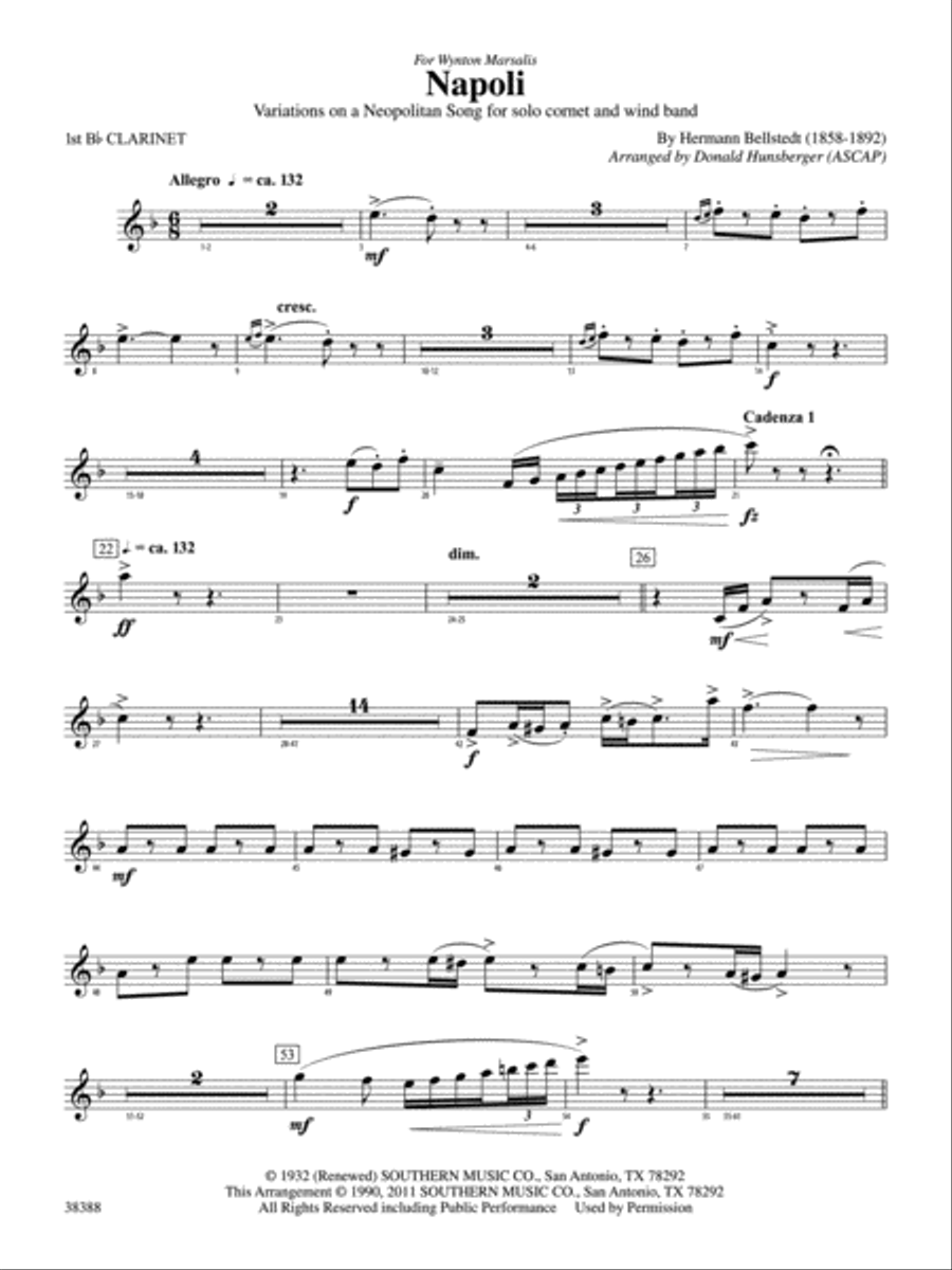 Napoli: 1st B-flat Clarinet Concert Band scores gallery preview page 1