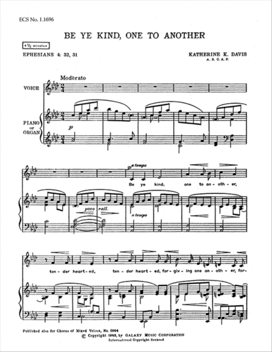 Be Ye Kind, One to Another Low Voice scores gallery preview page 1