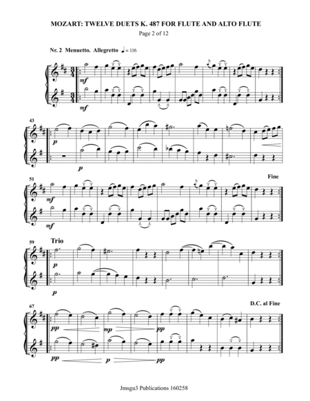 Mozart: Twelve Duets K. 487 for Flute & Alto Flute image number null