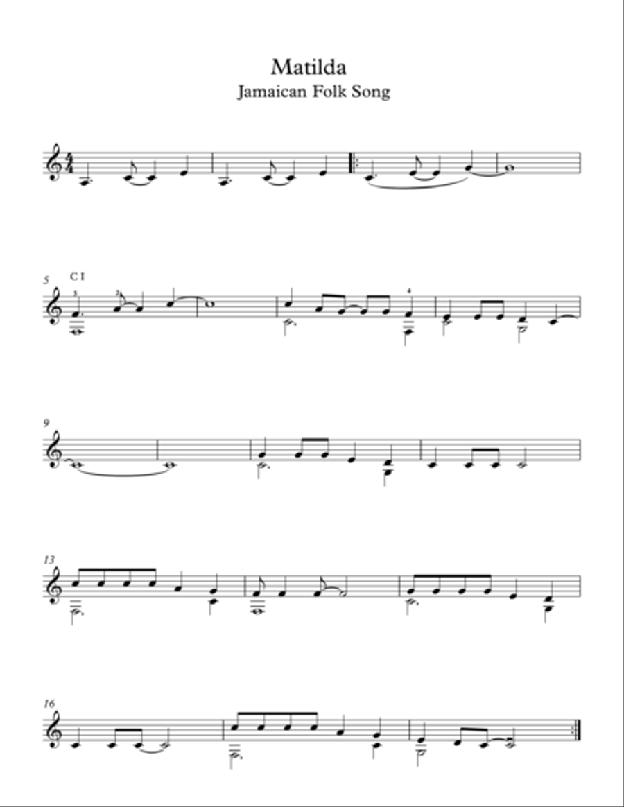 Matilda Jamaican Folk Song Guitar Solo scores gallery preview page 1