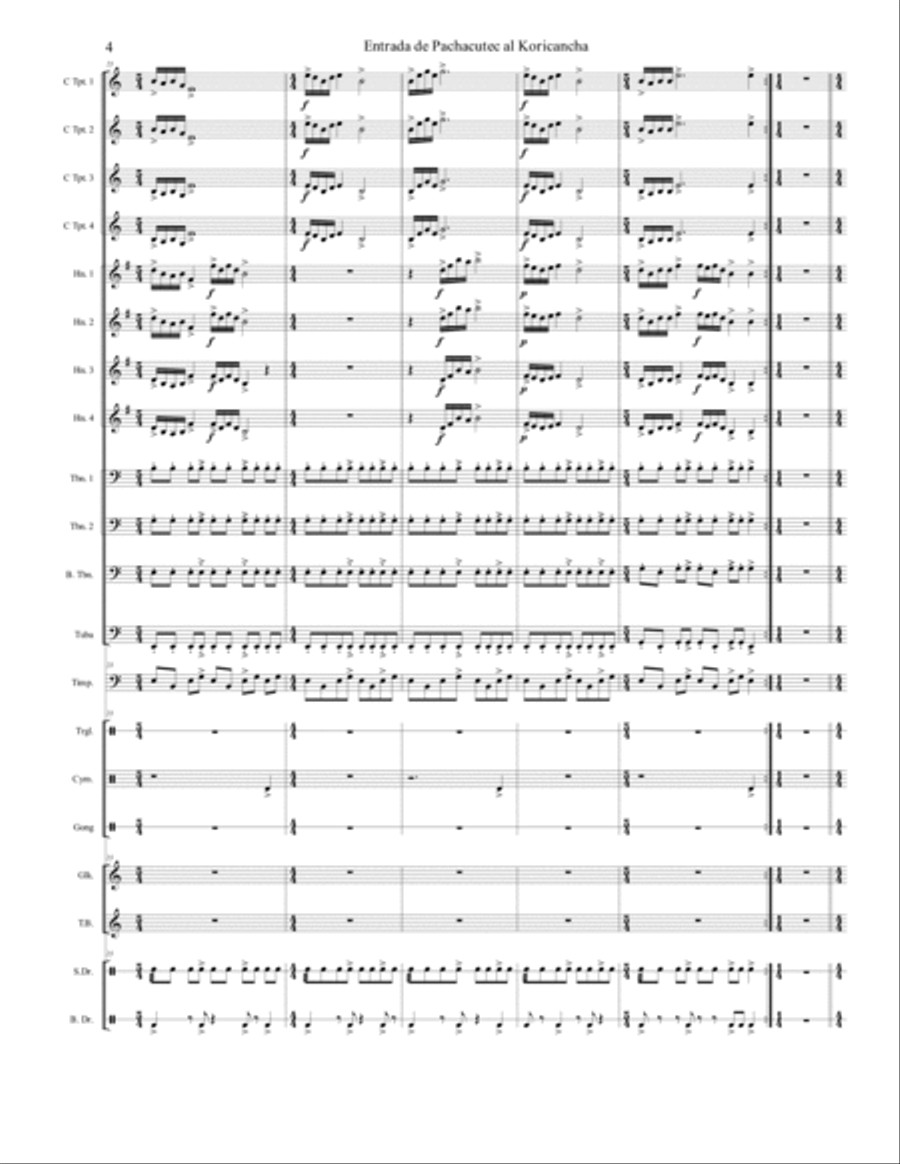 Entrada de Pachacutec al Koricancha, Op. 7b (Fanfarria Andina para bronces y percusión) Large Ensemble scores gallery preview page 4