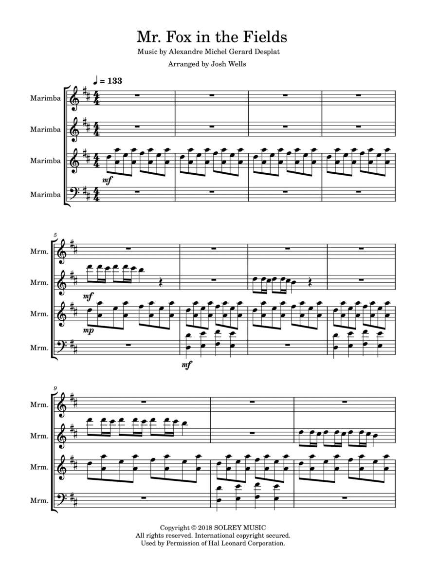 Mr. Fox In The Fields Percussion Ensemble scores gallery preview page 1