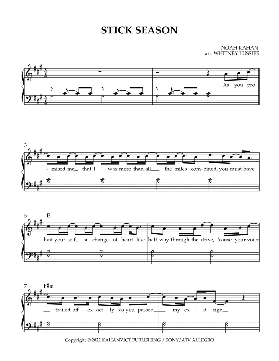 Stick Season Easy Piano scores gallery preview page 1
