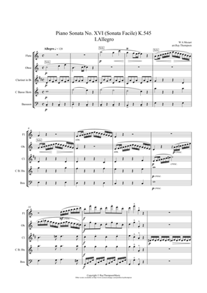 Book cover for Mozart: Piano Sonata No.16 in C K.545 (Sonata facile/semplice) Mvt.I Allegro - wind quintet