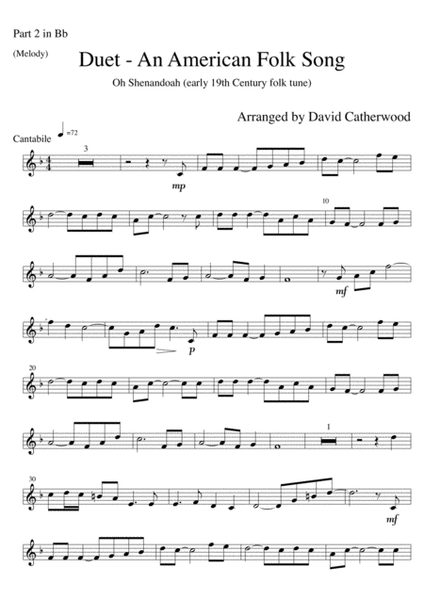 Shenandoah - Instrumental and piano arranged by David Catherwood image number null